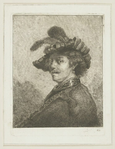 Homme au béret orné de deux plumes et à la boucle d'oreille, image 1/1