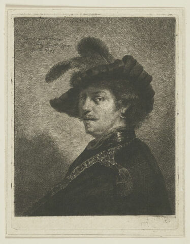 Homme au béret orné de deux plumes et à la boucle d'oreille, image 1/1