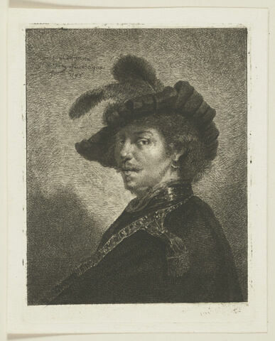 Homme au béret orné de deux plumes et à la boucle d'oreille, image 1/1