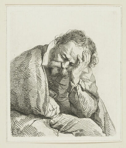 Homme la tête appuyée dans sa main, image 1/1
