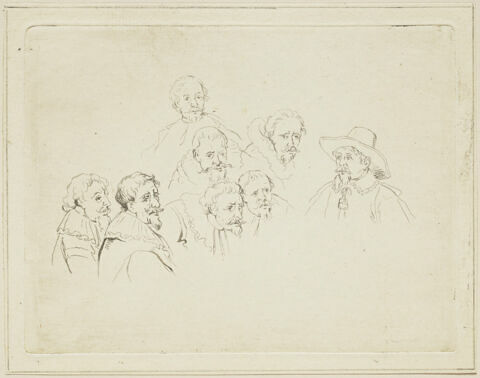 Croquis gravé avec les noms des personnages de la leçon d'anatomie, image 1/1