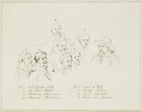 Croquis gravé avec les noms des personnages de la leçon d'anatomie, image 1/1