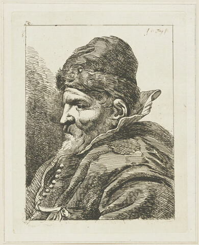 Buste de vieillard de profil coiffé d'un bonnet, image 1/1