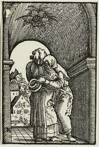 Rencontre entre saint Joachim et sainte Anne sur le pont  : Chute et Rédemption de l'Humanité, suite de quarante bois gravés