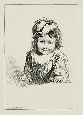 Buste d'enfant riant, la main gauche posée en avant, image 1/1