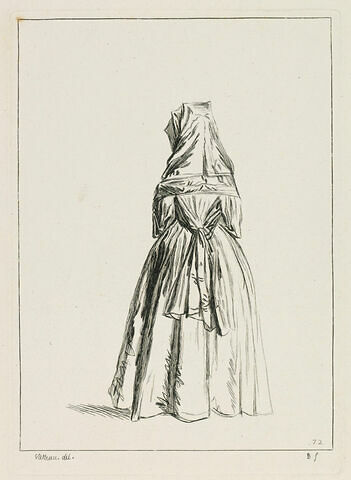Femme encapuchonnée, vue de dos