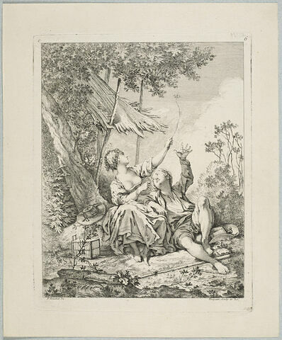 Berger et bergère faisant voler un hanneton. Troisième livre (C) de sujets et pastorales, image 1/1