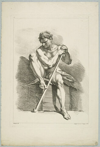 Livre d'Académie. Homme assis de face, tenant une crosse, image 1/1