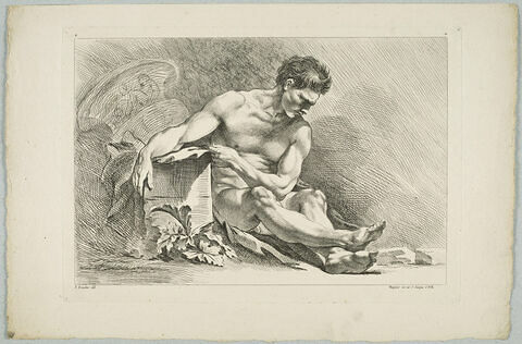 Livre d'Académie. Homme assis à terre, un vase antique derrière lui, image 1/1