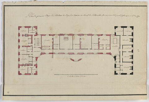 Plan du premier étage du château de Bry sur Mane à Mont de Silhouette, fait en juin 1765 par Franque architecte du roi