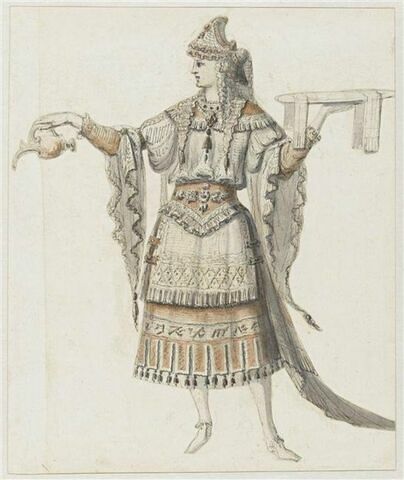 Costume pour le chanteur déguisé en prêtresse pour la scène du sacrifice de "Thésée"