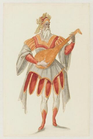 Costume de  poète du Parnasse pour le « Ballet du roi, dit Ballet d'Apollon », scène de la musique