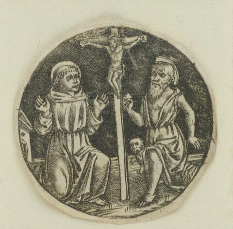 Saint Jérome et un autre saint agenouillés au pied de la croix, image 1/1