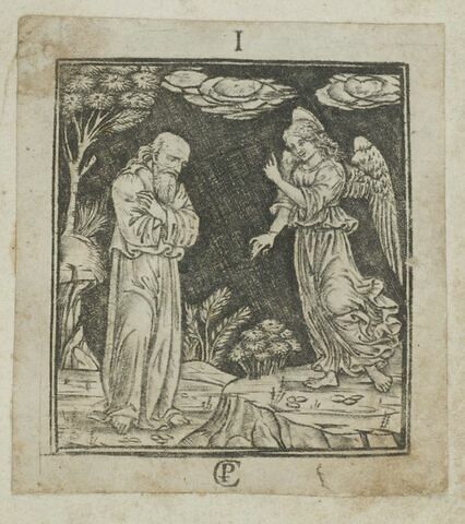 Abraham recevant d'un ange l'ordre d'immoler Isaac, image 1/3