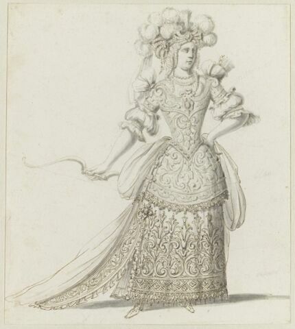 Costume de chasseresse de la suite de Diane dans le ballet du 'Triomphe de l'Amour', image 1/1