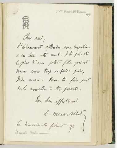 16 février 1890, Paris, à Louis de Launay