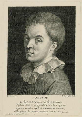 Portrait d'Antoine Watteau, en buste, de trois-quarts