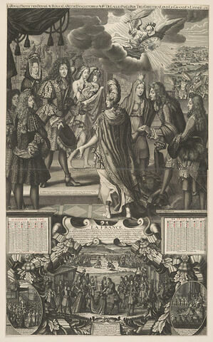 Almanach de 1690. La France présente le roi d'Angleterre à Louis XIV, image 1/1
