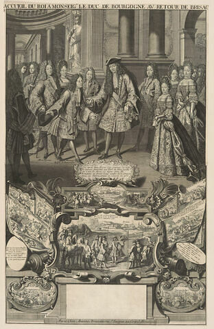 Almanach de 1704. L'accueil du roi au duc de Bourgogne au retour de Brisac, image 1/1