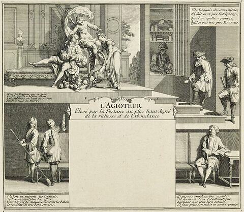 Almanach de 1715. L'agioteur élevé par la Fortune, image 1/1