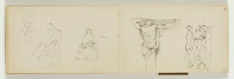 Lampe à pétrole ; homme debout soutenant deux figures agenouillées ; femme tenant un enfant sur les genoux, image 1/1