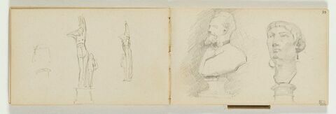 Deux études de bustes sculptés. A gauche, homme barbu. A droite, femme avec deux grandes boucles d'oreille, image 1/1