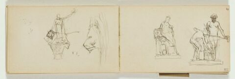 Figure drapée et lion sur un chapiteau ; reprise de tête de lion