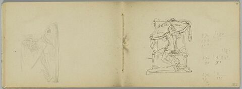Projet de sculpture : femme assise, de dos, dévoilant ou recouvrant une stèle funéraire, image 1/1
