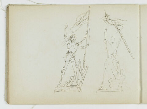 Deux études pour une Jeanne d'Arc en armure, tenant un drapeau, image 2/2