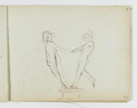 Deux fillettes nues debout, se tenant par les mains, image 1/2