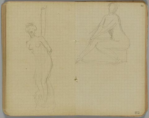 Femme nue debout, les mains attachées à une colonnette