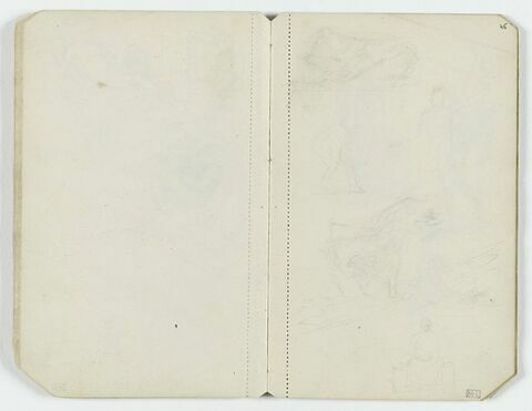 Divers croquis peu lisibles de figures courbées, assise ou debout, image 1/1