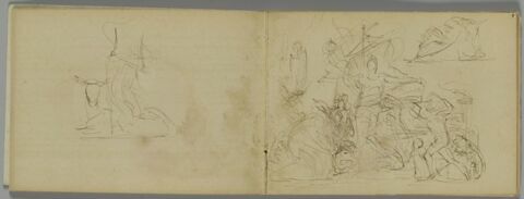 Etude pour une composition avec nombreux personnages de part et d'autre d'une figure de face, debout, bras écartés, image 1/1
