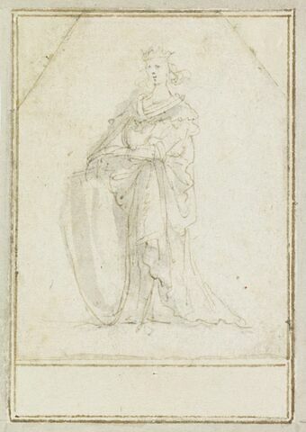 Projet de cartes à jouer : Femme debout, couronnée, appuyée sur un bouclier, image 1/1
