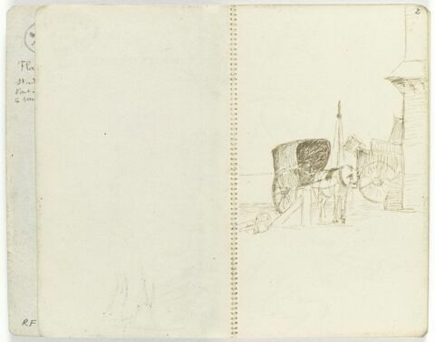 Cheval attelé à une calèche près d'une barrière. Pan de maison avec charette, image 1/1