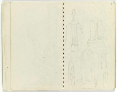 Deux croquis de fontaine, deux croquis de niches et détails architecturaux, image 1/1