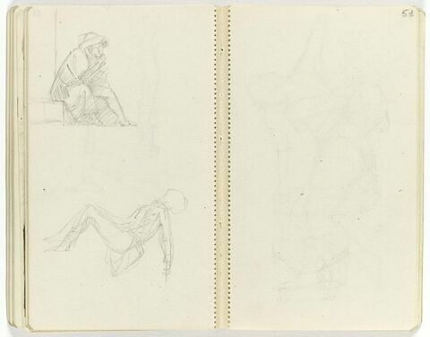 En haut, personnage assis sur une marche ; en bas, figure renversée sur le dos, image 1/1