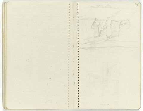 En haut, paysage avec deux personnages en conversation ; en bas, croquis indéterminé, image 1/1