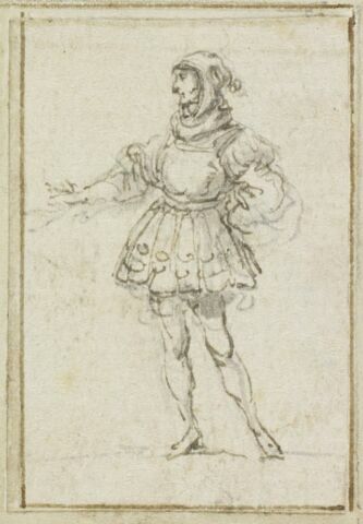 Projet de cartes à jouer : Homme en manteau court, le bras droit étendu, image 1/1