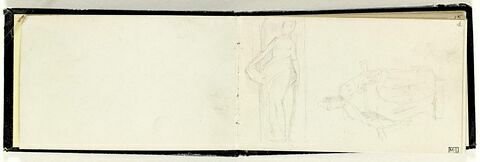 Femme nue, debout, de face, tenant un panier de la main droite ; en travers : figure assise, casquée, de face, manteau long sur les épaules, image 2/5