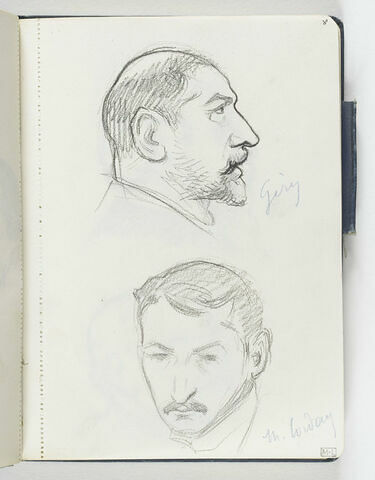 En haut, tête d'homme avec favoris, de profil à droite. En bas tête d'homme, de face, avec petite moustache, image 1/1
