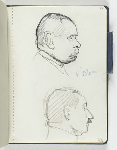 En haut, tête d'homme moustachu, de profil à droite. En bas, tête d'homme moustachu, de profil à droite, image 1/1