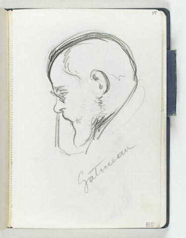 Tête d'homme barbu avec face [?], penchée en avant, de profil à gauche, image 1/1
