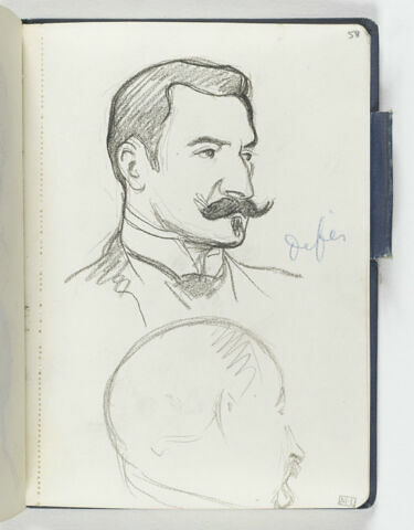 En haut, homme vu en buste, de trois quarts à droite, avec moustache et bouc. En bas, tête d'homme de profil à droite, avec moustache, image 1/1