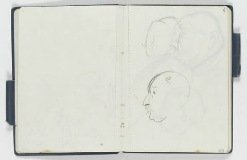 Deux croquis inachevés de têtes d'homme, l'une de dos, l'autre de profil à gauche, image 1/1
