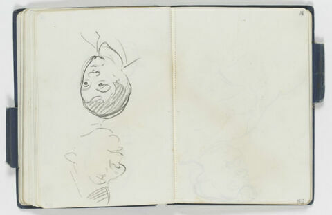 En haut, croquis caricatural d'une tête d'homme, de profil à gauche ; en bas, tête de jeune garçon, de trois quarts à droite, image 1/1