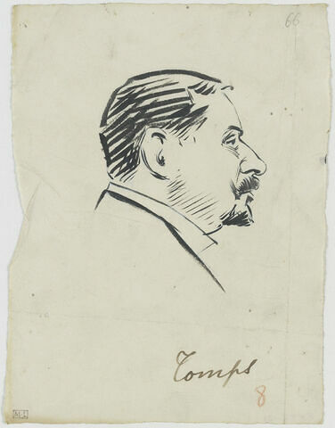Tête d'homme moustachu, avec un bouc, de profil à droite, image 1/1