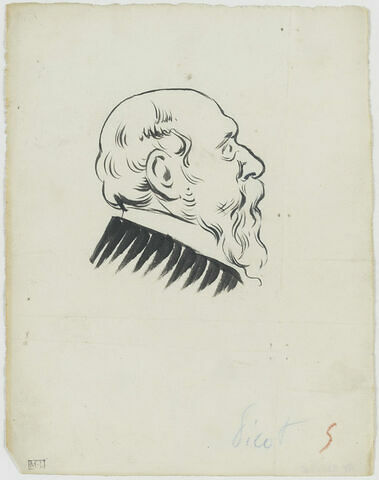 Tête d'homme âgé avec une barbe bouclée, de profil à droite