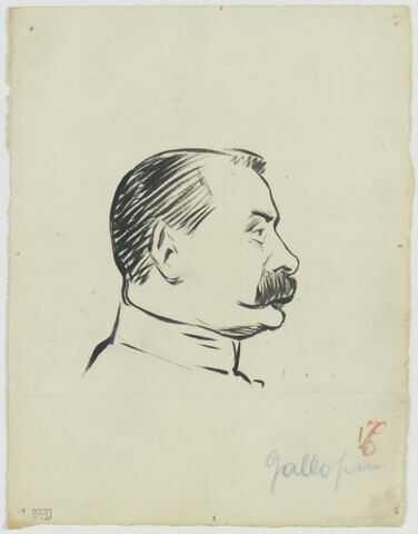 Tête d'homme moustachu, avec col officier, de profil à droite, image 1/1