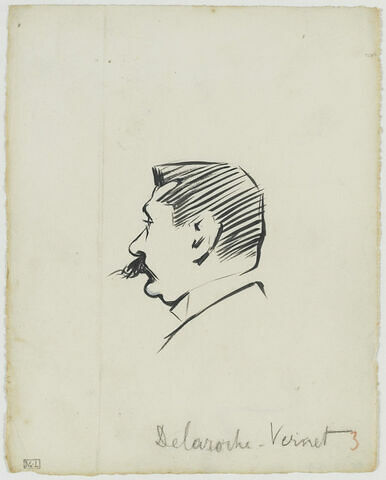 Tête d'homme avec moustache aux pointes effilées, de profil à gauche